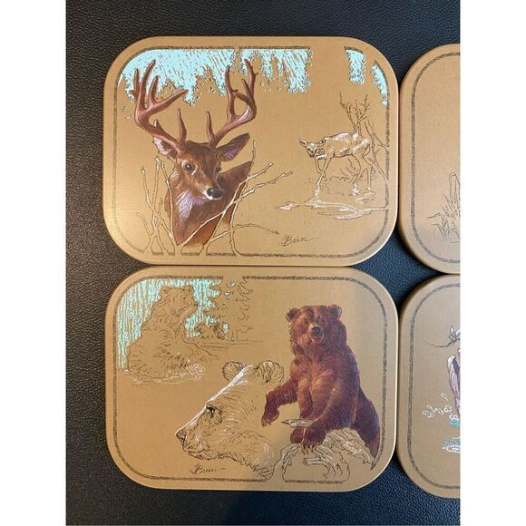 Set of 4 Vintage Avon Wildlife Coasters Tom O'Brien Felt Back - Picture 3 of 11
